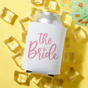 White and Pink Custom Bride Wedding Can Cooler