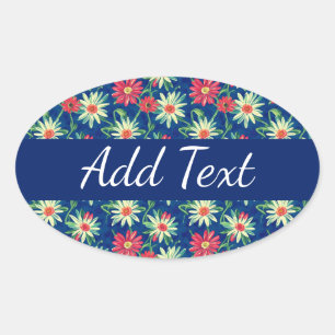 White and Pink Daisies Oval Sticker