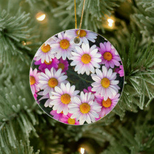 White and Pink Daisy Flower Ceramic Tree Decoration