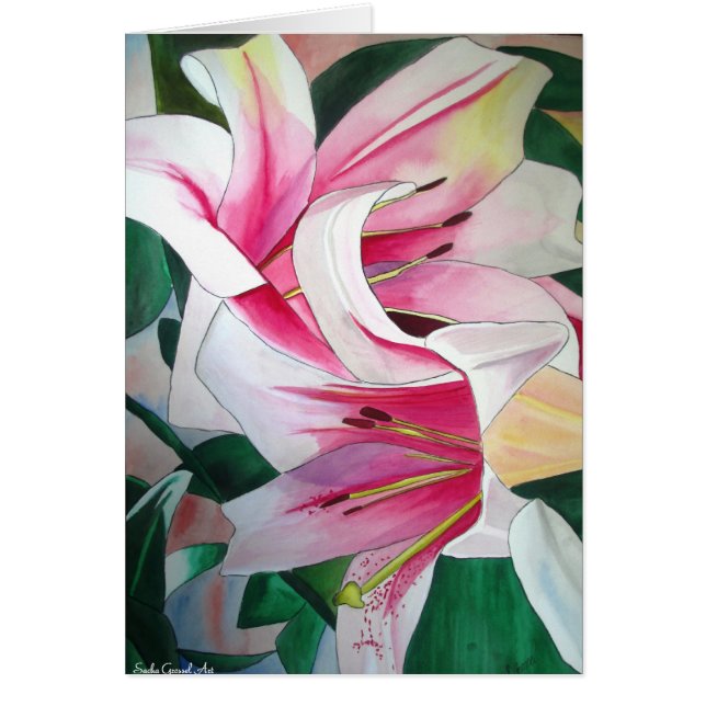 White and Pink day lily flower watercolor art (Front)