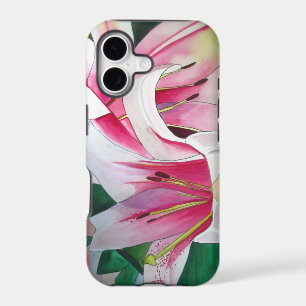 White and Pink day lily watercolor art flower