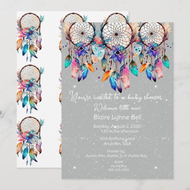 White and Pink Dreamcatcher Girl Baby Shower Invitation (Front/Back)