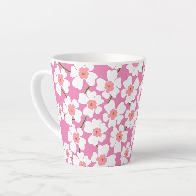 White and Pink Fantasy Flower Power   Latte Mug (Left Angle)