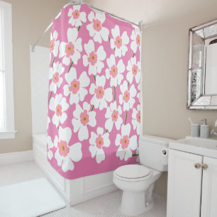 White and Pink Fantasy Flower Power  Shower Curtain