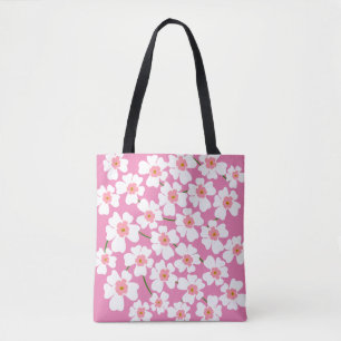 White and Pink Fantasy Flower Power   Tote Bag