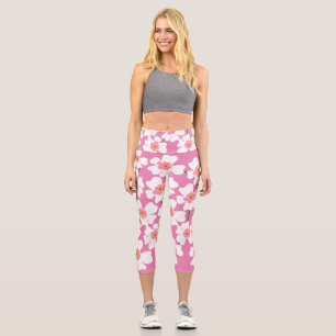 White and Pink Fantasy Flower Power Yoga Mat Capri Leggings