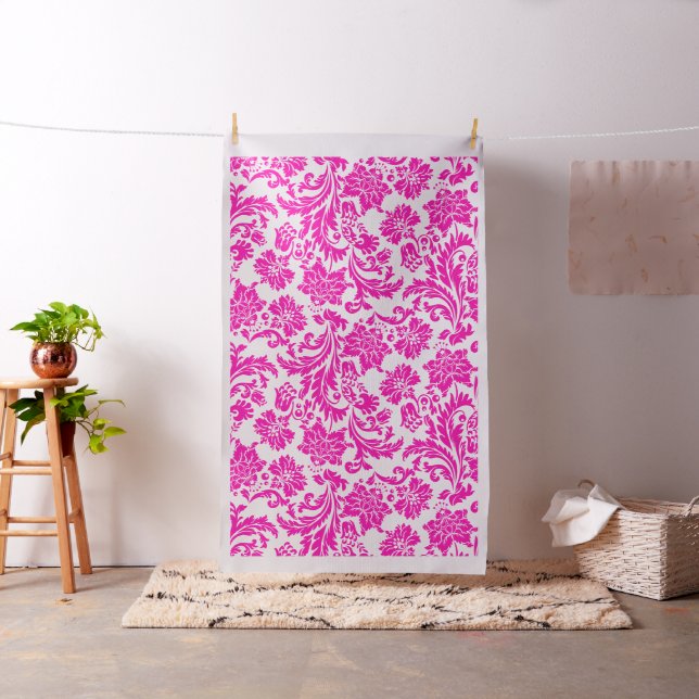 White and pink floral damask fabric (In Situ)