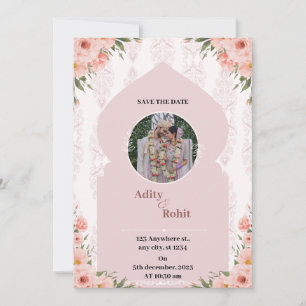 White and Pink Floral Watercolor Save the Date Invitation