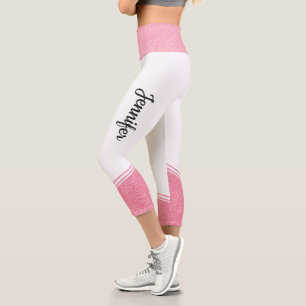 White and pink floral white stripes and name girly capri leggings