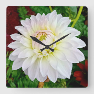 White and pink flower square wall clock