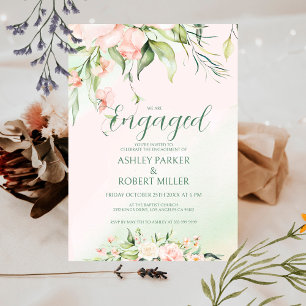 White and pink flowers engagement Invite
