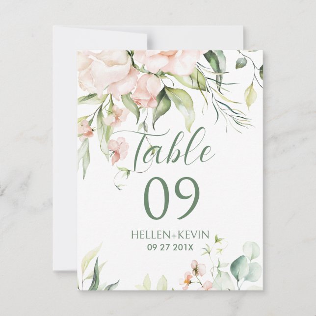 White and pink flowers Table Number (Front)