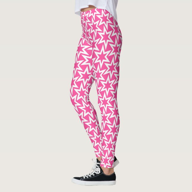 White and Pink Geometric Star Pattern Leggings (Left)