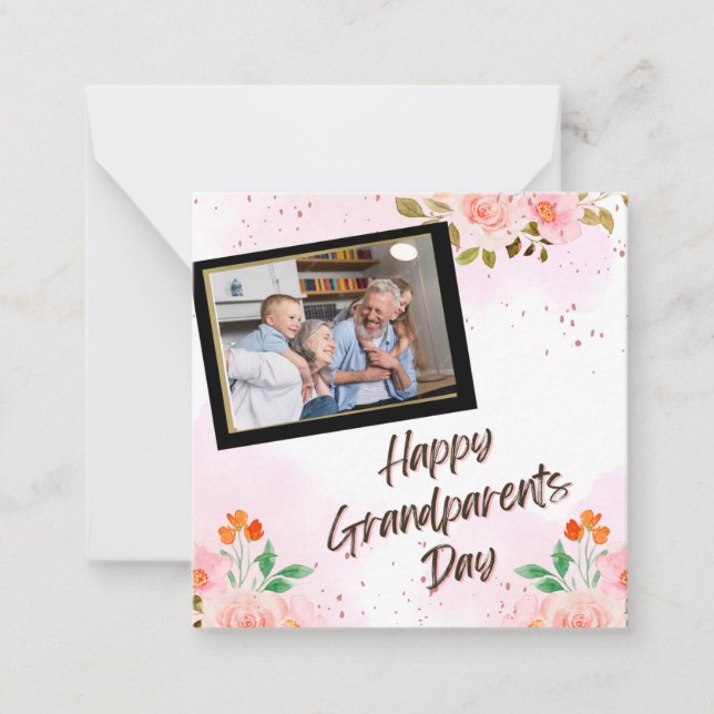 White and Pink  Happy Grandparents Day Card (Front)