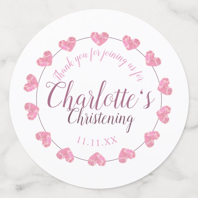 White and pink heart baby daughter christening confetti (Large Front)