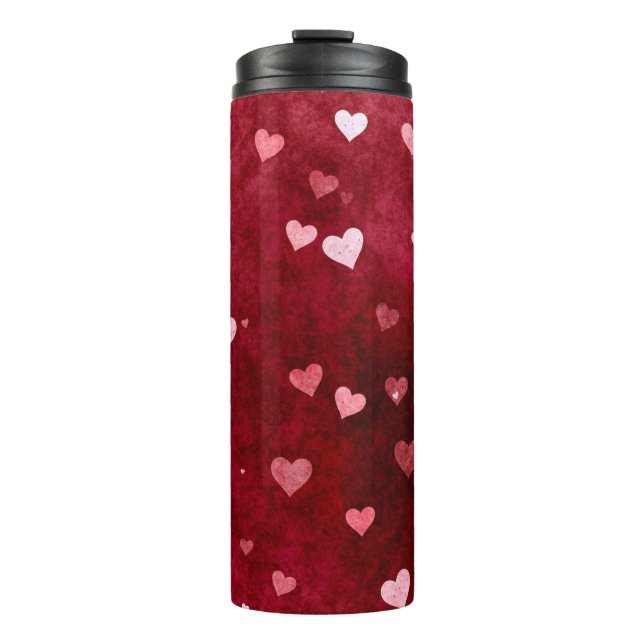 White And Pink Hearts Thermal Tumbler (Front)
