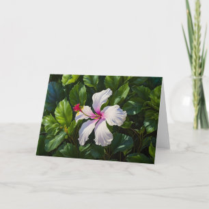 White and Pink Hibiscus Tropical Flower Note Card