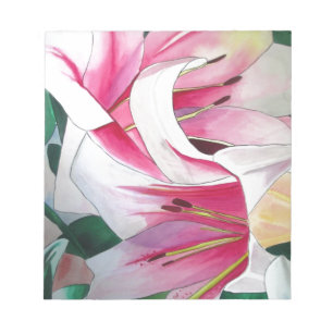 White and pink lily flower watercolor art notepad