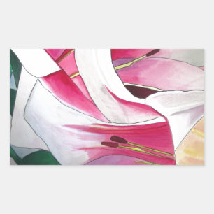 White and Pink Lily flower watercolor original art Rectangular Sticker