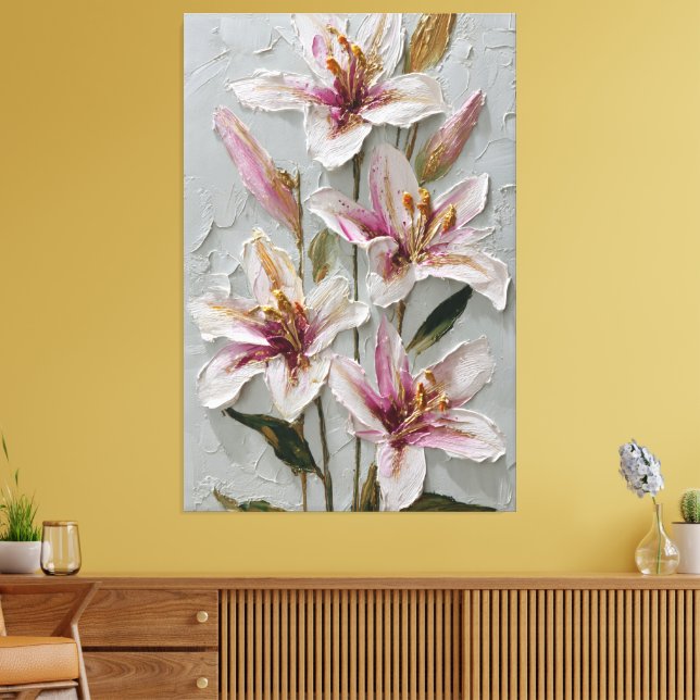White and Pink Lily Texture Abstract Wall Art (Insitu(LivingRoom))