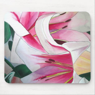 White and pink lily Triumphator flower Mouse Pad