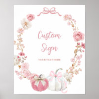 White and Pink Little Pumpkin Custom Sign Poster