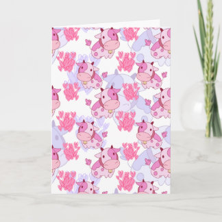 White and Pink Love Cow Pattern Holiday Card