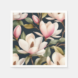 White And Pink Magnolia Flowers Pattern Napkin