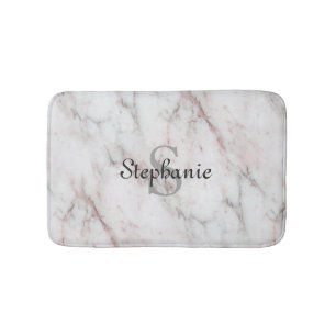 White And Pink Marble Design Bath Mat
