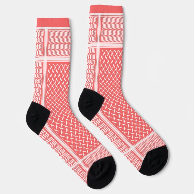 White and PINK Palestinian keffiyeh Pattern Socks (Right)