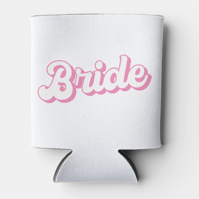 White and Pink Personalised Bride Can Cooler (Front)