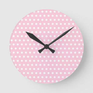 White and Pink Polka Dots Pattern. Round Clock
