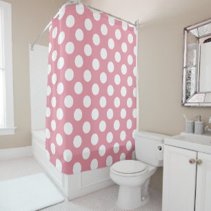 White and pink Polka Dots  Shower Curtain