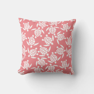 White And Pink Repeat Motif   Sea Turtle Pattern Cushion