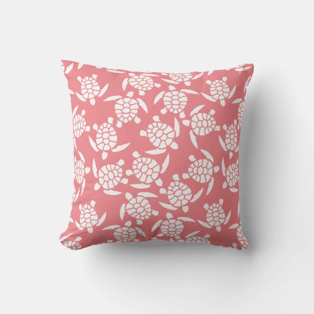 White And Pink Repeat Motif | Sea Turtle Pattern Cushion (Front)