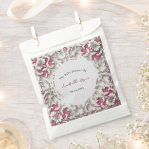 White and Pink Rococo Style Girl Baby Shower Favour Bags