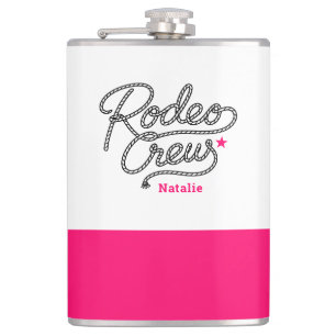 White and Pink Rodeo Crew Western Bachelorette Hip Flask
