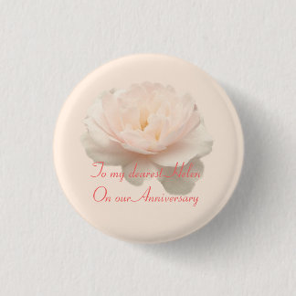 White and pink rose plate 3 cm round badge