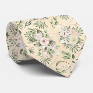 White and Pink Roses On Foil Background Tie