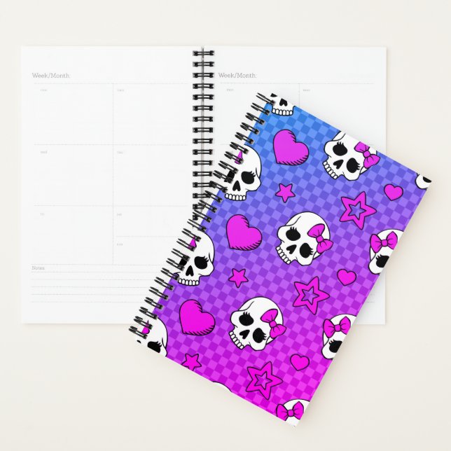White and pink skull and hearts pattern planner (Display)