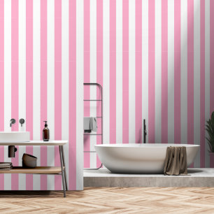 White and pink striped classic peel and stick wallpaper