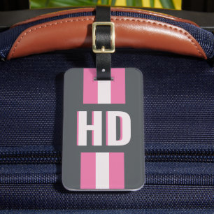 White and Pink striped Shadow Monogram bridesmaid Luggage Tag
