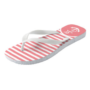 White And Pink Stripes & Nautical Boat Anchor Jandals