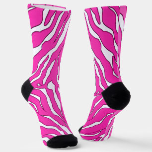 White And Pink Tiger Stripes Animal Print  Socks