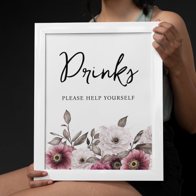 White and Plum Floral Drinks Baby Shower Poster (Creator Uploaded)