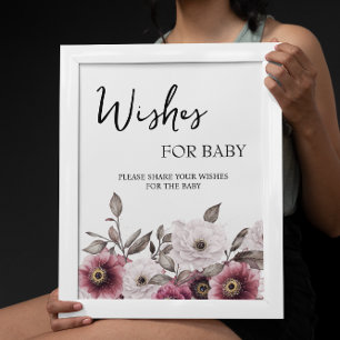 White and Plum Floral Wishes for Baby Sign
