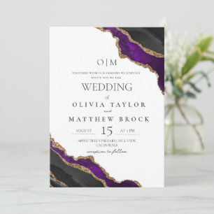 White and Purple Black Modern Agate Wedding Invitation