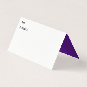 White and Purple Buffet Table Recipe Tent Cards