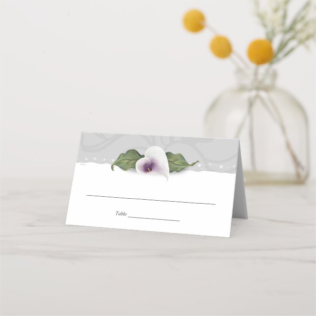 White and Purple Calla Lily Wedding Elegant Floral Place Card (Front)