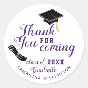 White and Purple Class of 2026 Graduate Thank You Classic Round Sticker
